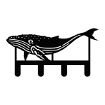 Black painted steel key rack featuring a detailed cutout of a humpback whale. Includes four hooks, suitable for hanging keys and small items.